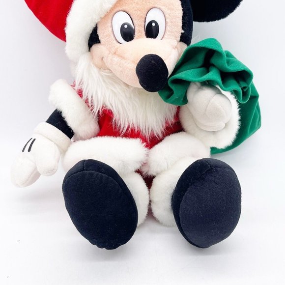 DISNEY Store Vintage MICKEY MOUSE AS SANTA CLAUS Plush With GREEN BAG 18” - Picture 3 of 9